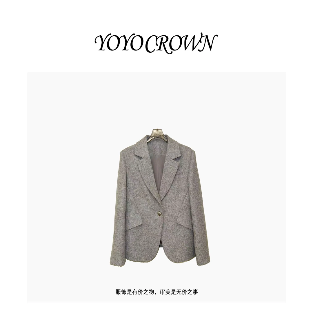 YOYO CROWN 新款100全羊毛小个子独特高级感西装外套女
