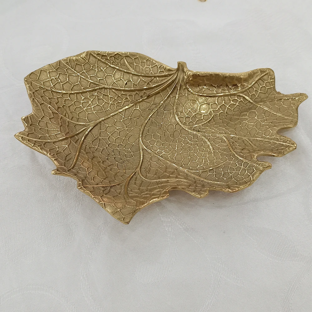 全铜装饰桌面客厅餐桌餐厅黄铜桑叶摆件