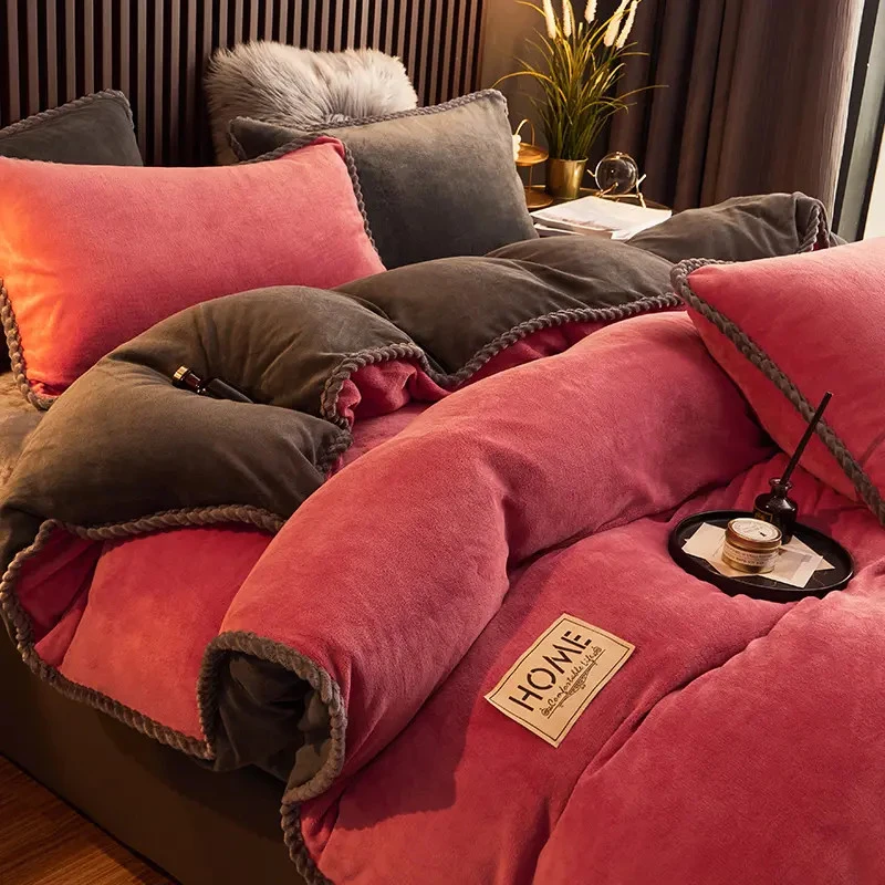 富安娜轻奢牛奶绒床上四件套加厚珊瑚绒床单被套法兰绒冬简约床品