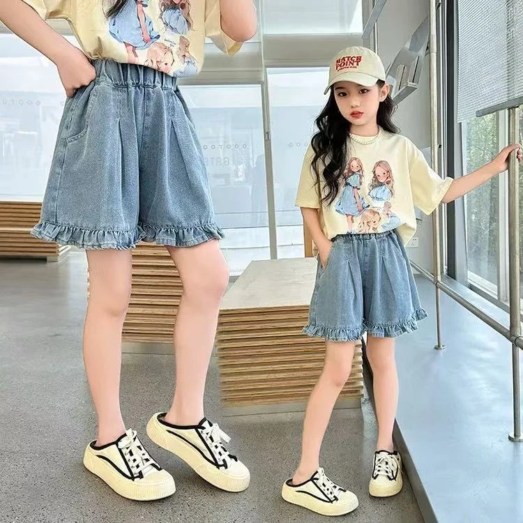 女童夏季短裤2025儿童半身裙裤中大童女孩夏装薄款牛仔中裤外穿潮