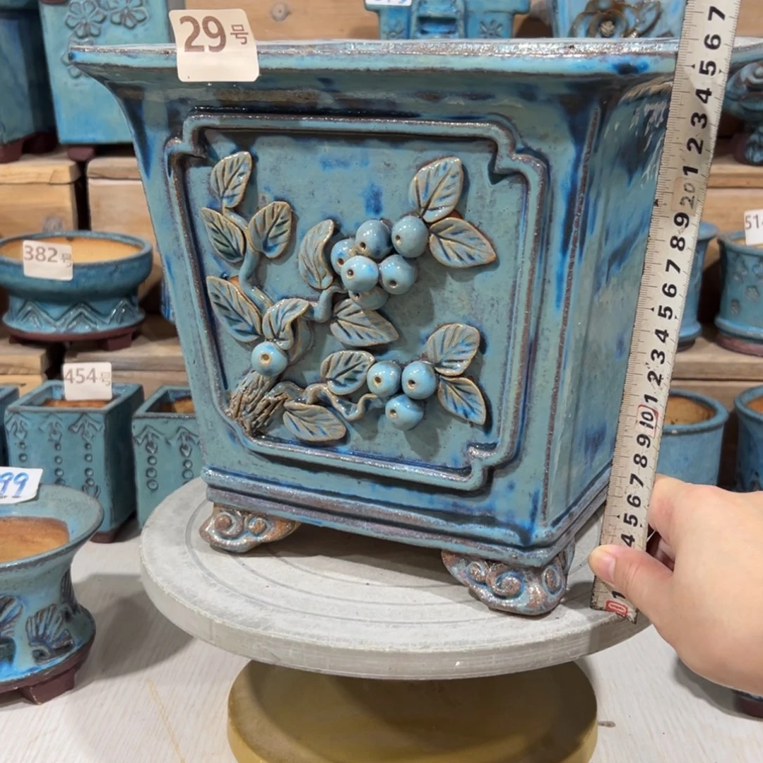 手工粗陶多肉花盆，内口23