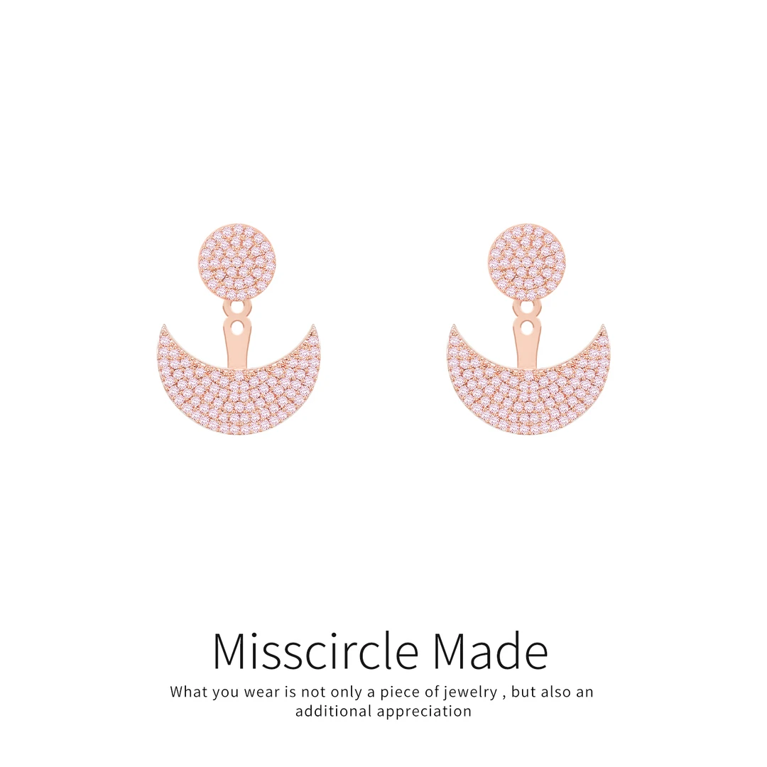 瑟可 铜合金合成锆石耳饰 满钻粉色月牙耳钉小众轻奢温柔简约3876