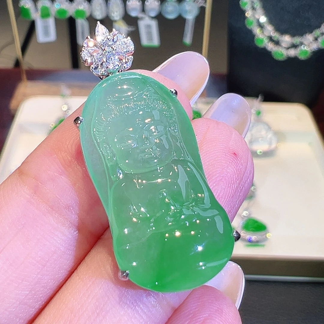 翡翠18K金镶嵌吊坠(不含链)翡翠