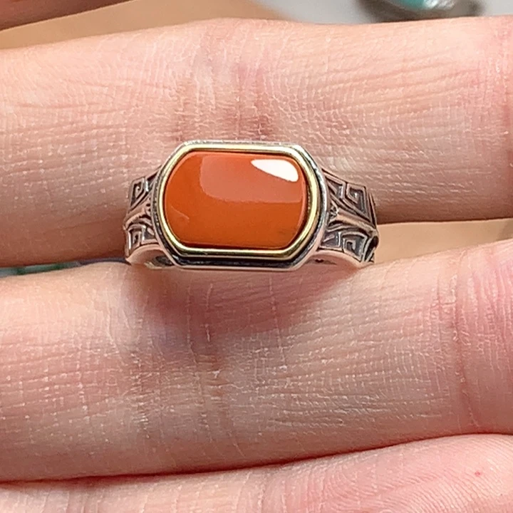 南红玛瑙戒指银S925镶嵌九****所