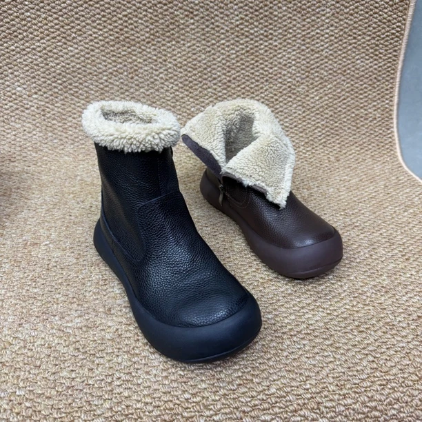 7716-69新款冬季加绒保暖纯色套脚中筒平跟软底软面舒适百搭女靴