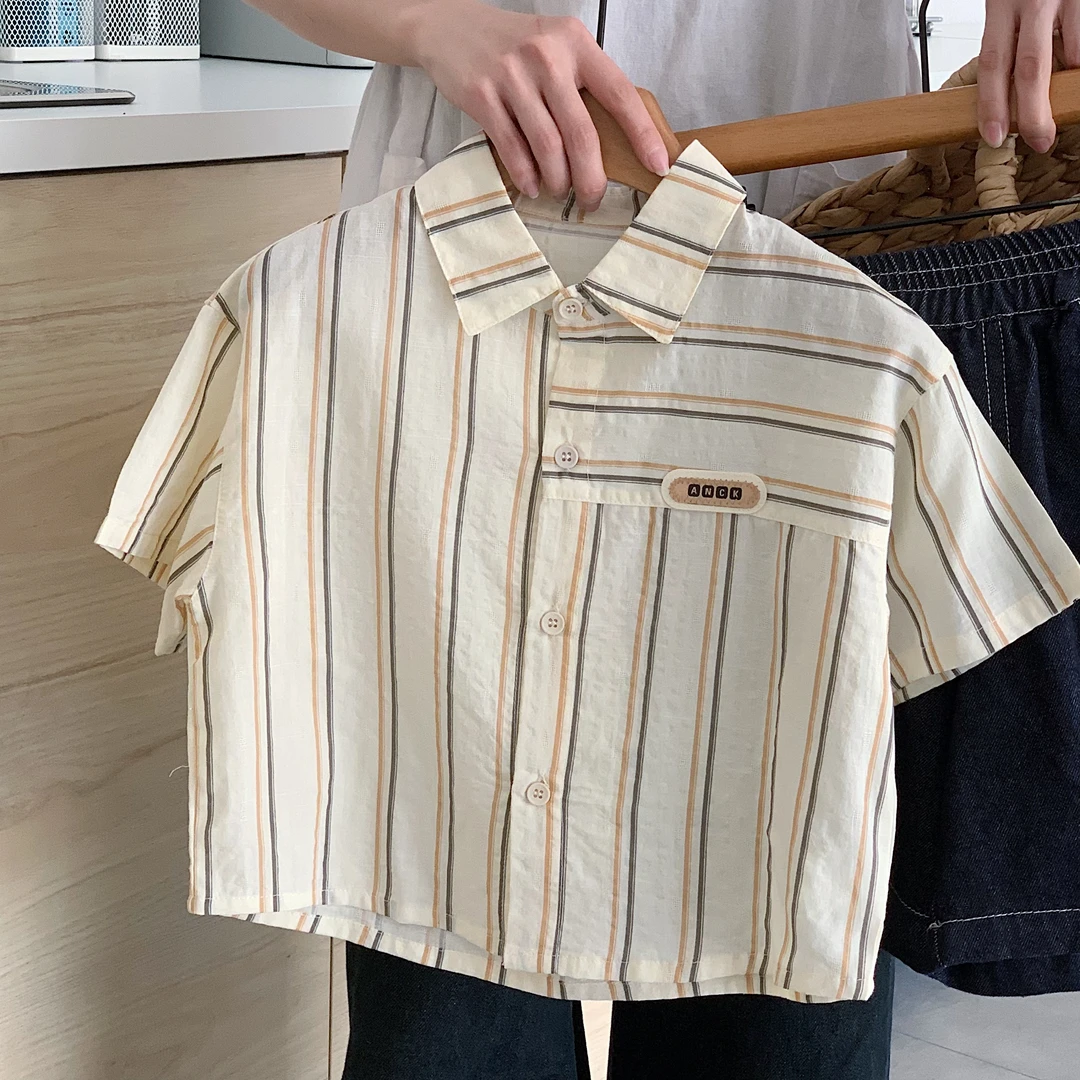 【郝叔专属】韩版夏季休闲衬衫短袖2025新款时尚宽松6665P