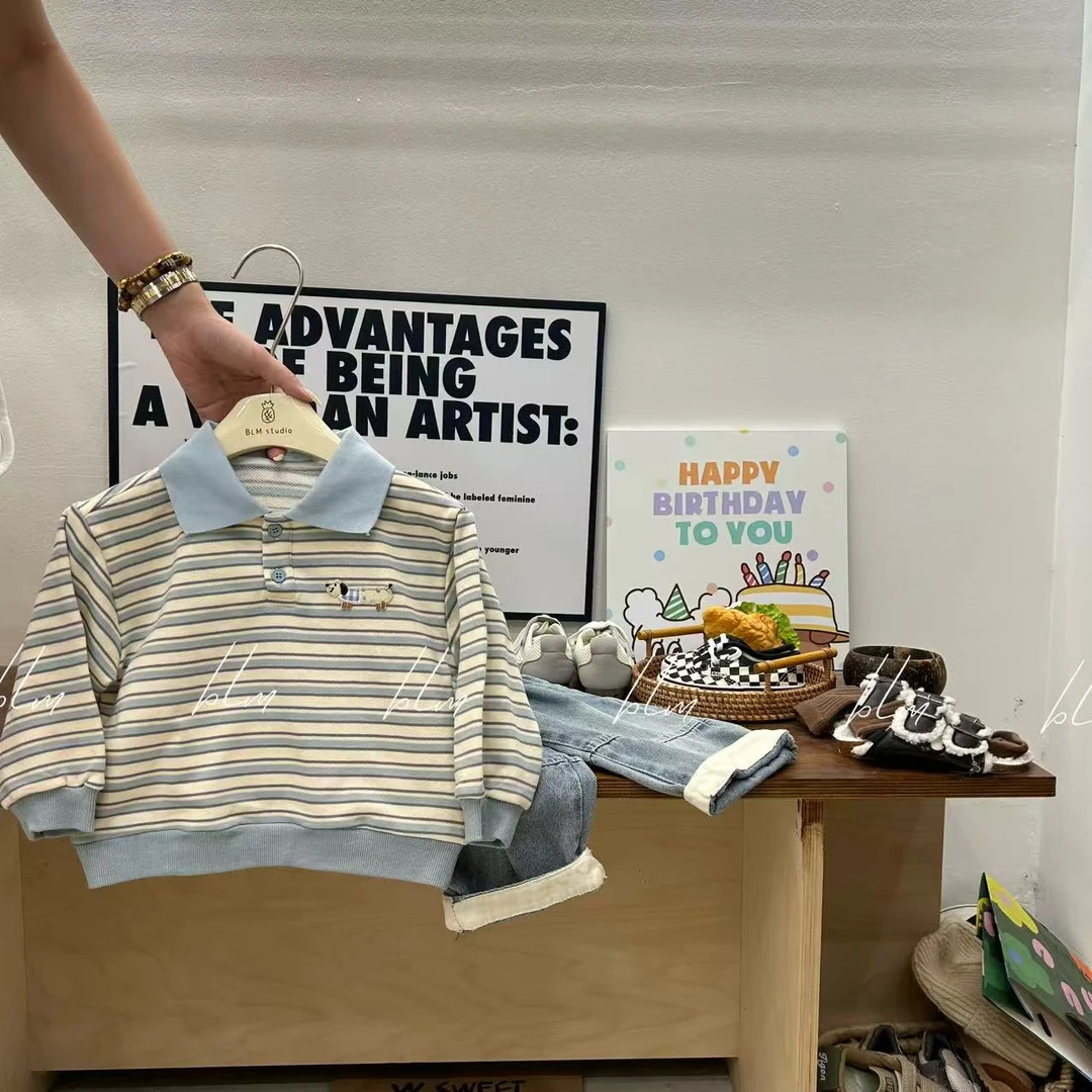 儿童长袖POLO衫T恤洋气春秋打底衫男童宽松上衣潮