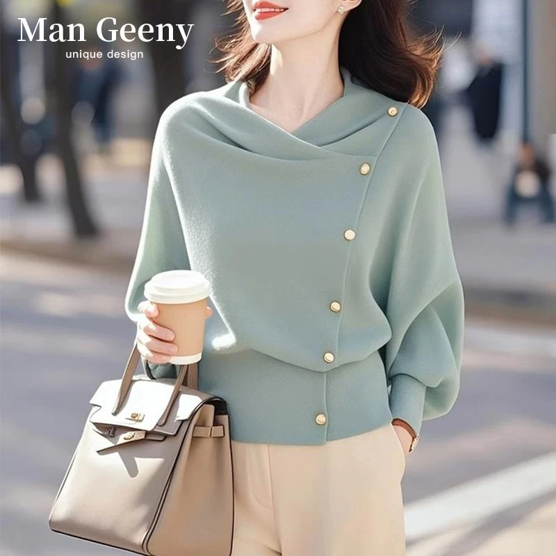 高档女装时尚春装新款高级感设计小众不撞款洋气独特绿色针织衫女