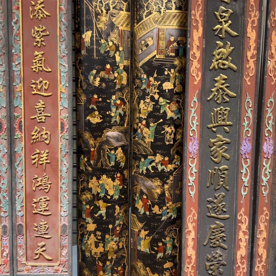 雲***伟木百子嬉戏图抱柱楹联