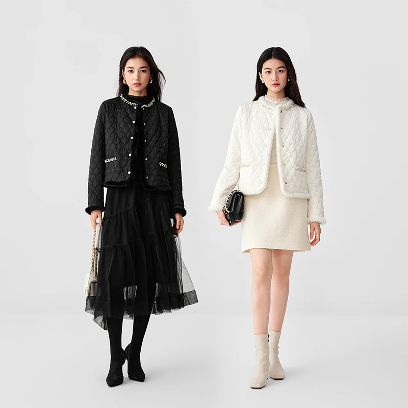 珂莱蒂尔2025冬季新款香风菱格棉服女气质短款外套棉衣KQ00101V1