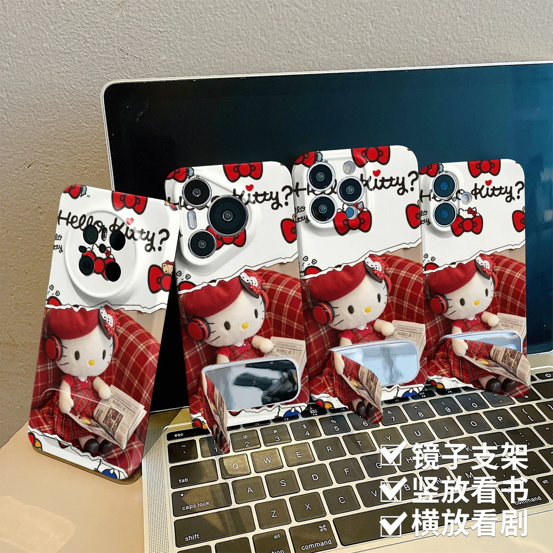 报纸凯蒂猫适用苹果16/华为Pura70/OPPO/vivo/小米菲林防摔女款潮