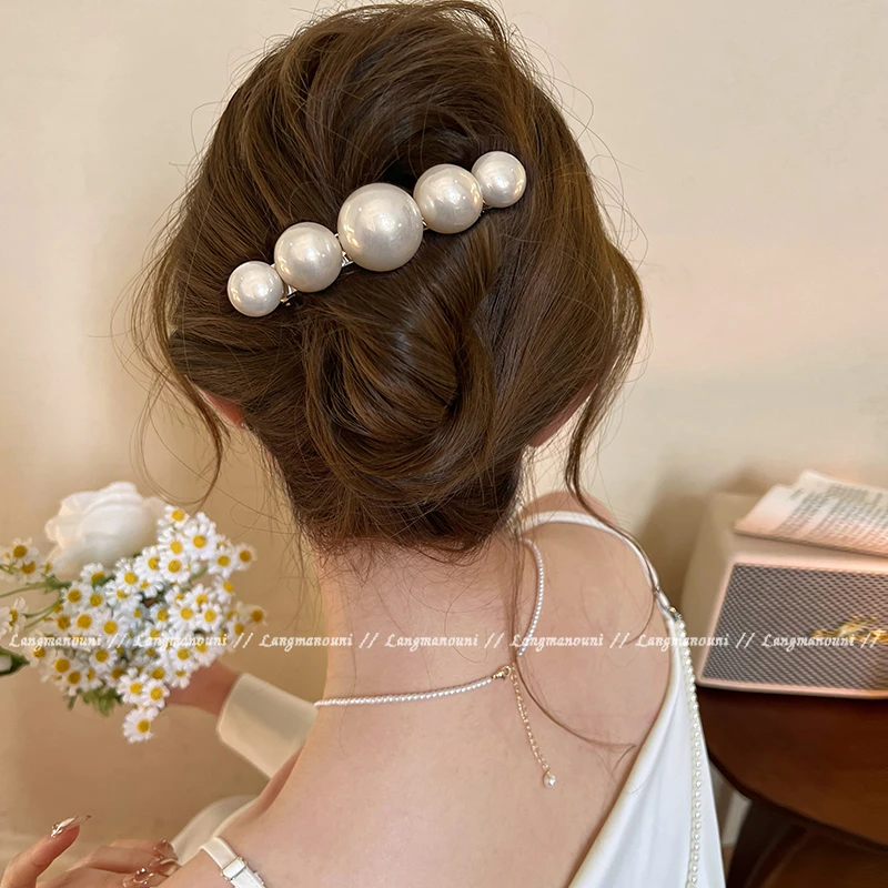 法式千金珍珠发夹弹簧夹女后脑勺高级感侧边夹2025新款一字夹头饰