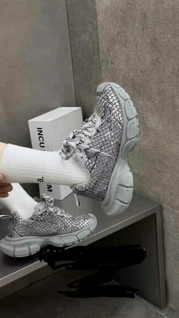 巴家欧货渔网水钻女款时尚高帮超款老爹鞋暗黑系列女士