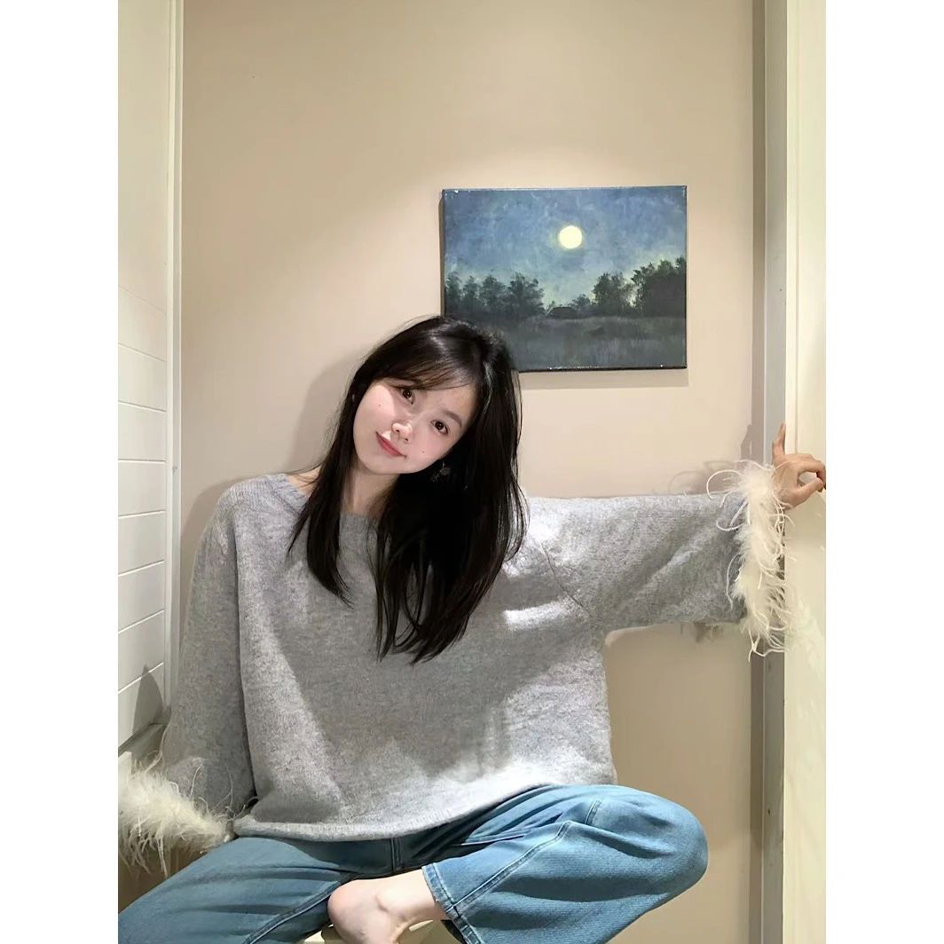 2025新款简约基础款纯色气质圆领长袖毛衣女秋季宽松百休闲上衣