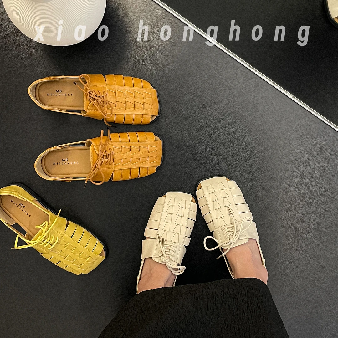 【小红红】复古小众编织包头凉鞋女2025夏季韩版新款休闲外穿软底百