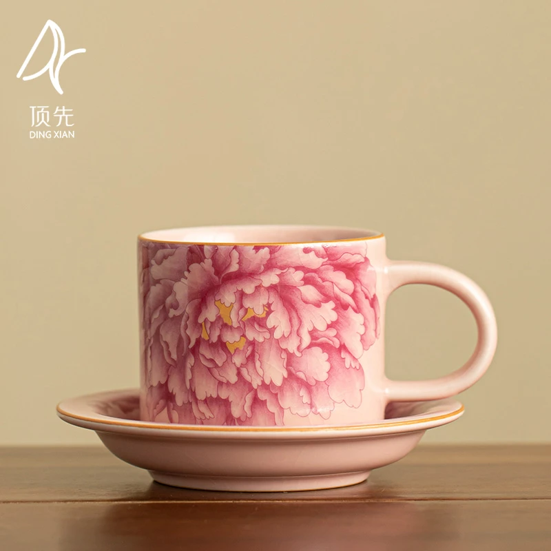 粉汝窑牡丹咖啡杯