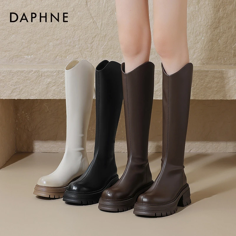 达芙妮新款长筒靴女靴2025秋季显瘦高筒骑士靴小个子时尚长靴靴子