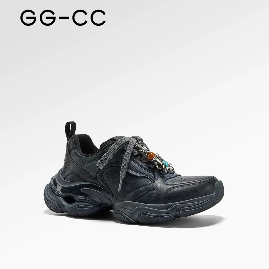 【衰败星球】GGCC2025年秋季潮流复古做旧老爹鞋黑色厚底休闲鞋女