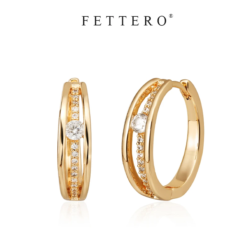 fettero 铜合金耳饰 【金色双条中排钻耳环】气质欧美小众百搭