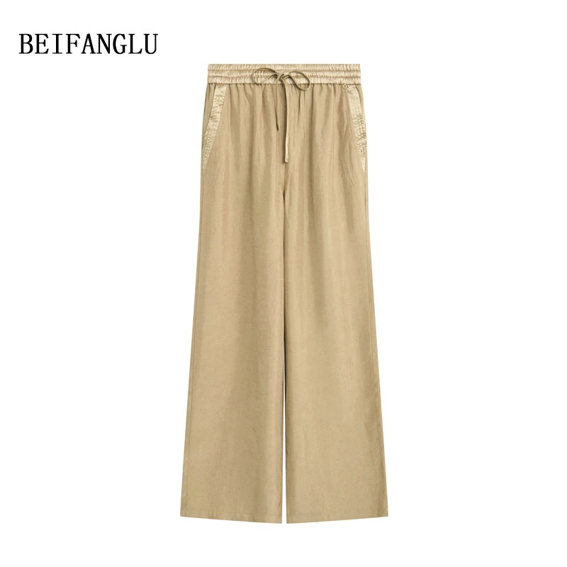 北方鹿【夏日凉凉裤】透气凉感醋酯夏季女士松紧腰直筒阔腿裤W9326