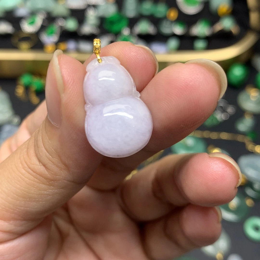 吊坠(不含链)18K金镶嵌翡翠有纹裂