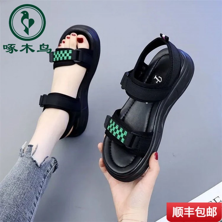 啄木鸟凉鞋女2025夏季新款松糕厚底罗马鞋防滑运动沙滩鞋