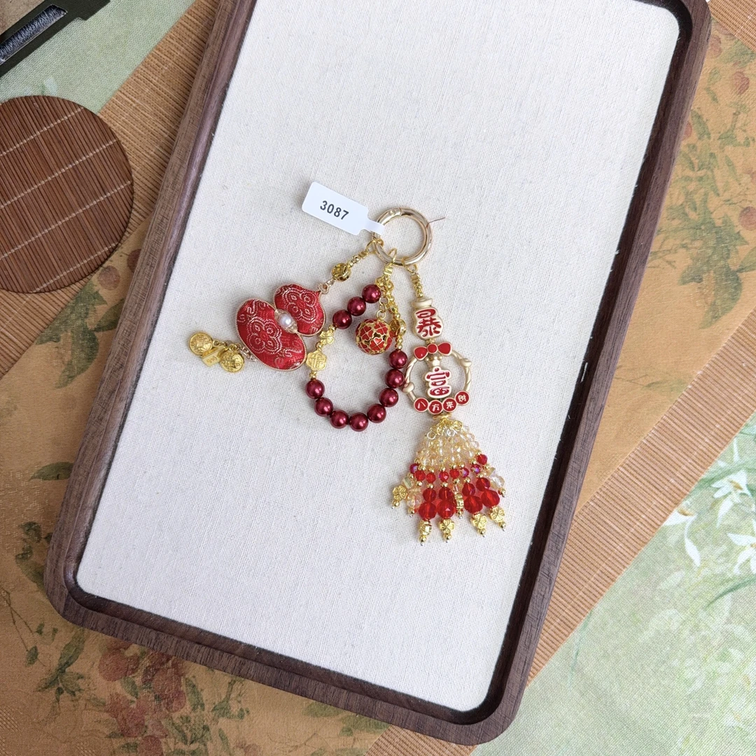 3087-原创设计红葫芦暴和富挂件手机链新中式国风包挂