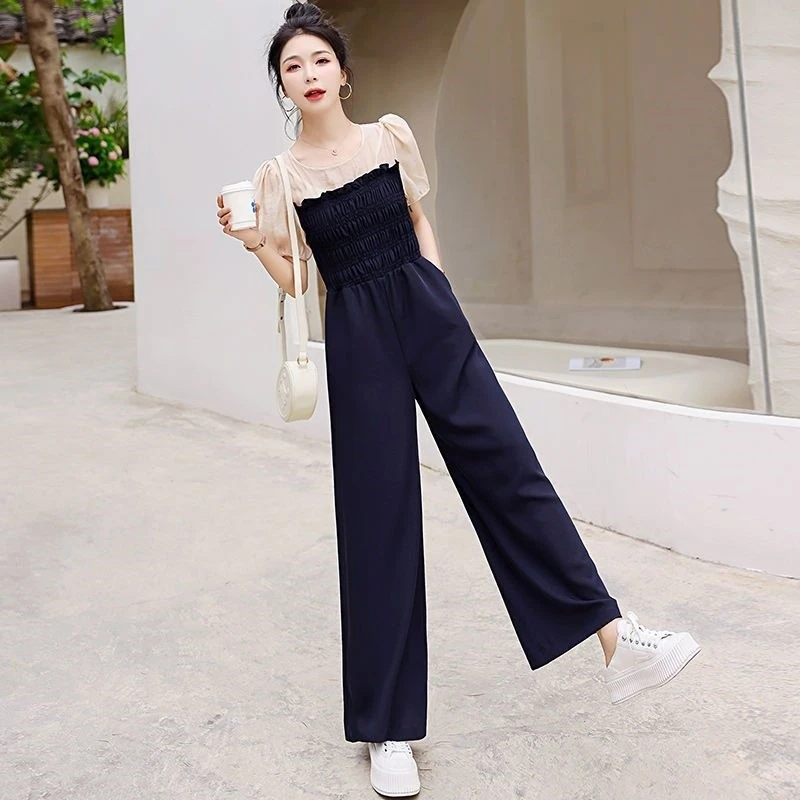 连体裤女2025夏季新款时尚百搭高腰显瘦气质阔腿裤套装休闲长裤子