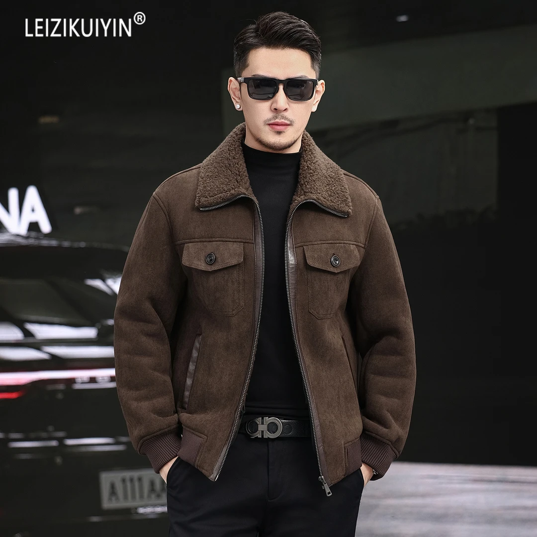 2025新款男皮草皮毛一体翻领羊毛机车夹克高端羊羔毛外套加厚保暖