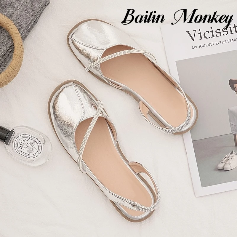 品牌平底温柔晚晚鞋配裙子银色包头凉鞋女夏2025新款软底浅口单鞋