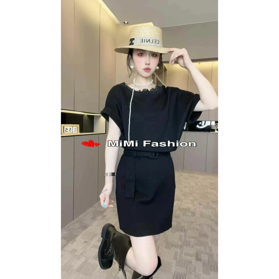 KIKI严选：F5536-6688家欧货南油夏季圆领蕾丝收腰通勤连衣裙