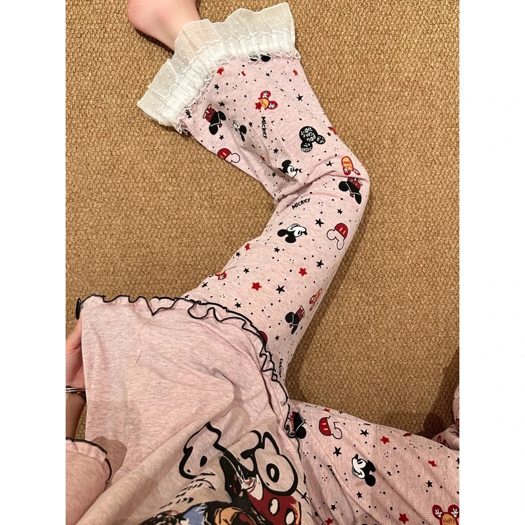 甜美风可爱少女卡通米奇短袖睡衣女春夏款2025新款长裤套装家居服