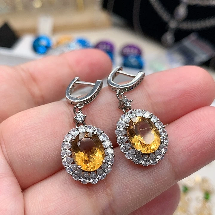 银S925镶嵌黄晶耳饰