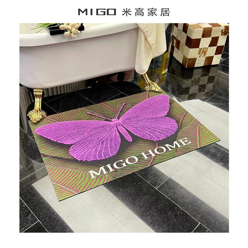 【米高家居】3D蝴蝶硅藻泥浴室垫厨房入户通用防滑吸水耐磨家用地垫
