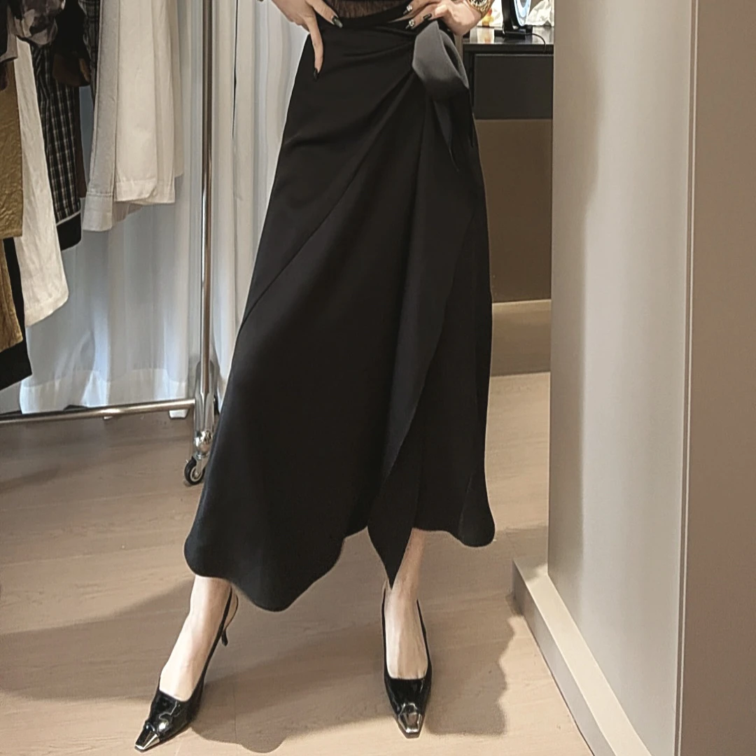 莎火火-原创新款时髦小众绑带高腰条纹长款半身裙3007