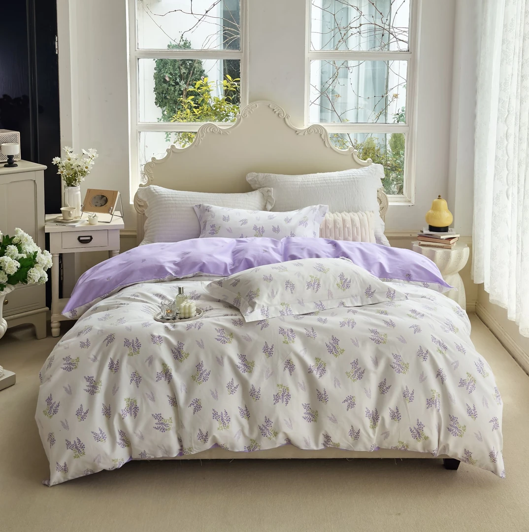 【薰衣草AB面】【40支】100全棉纯棉斜纹四件套文艺亲肤柔软简约印花