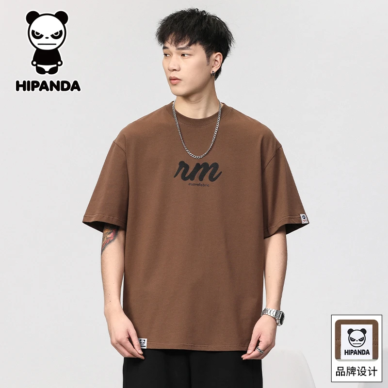 HiPanda你好熊猫男生夏季短袖T恤薄款美式休闲宽松圆领半袖上衣男