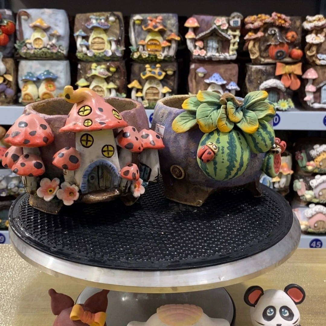 苏***娘白狐粗陶手捏花盆