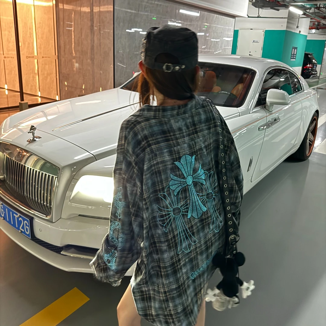 【陶格】美式复古休闲百搭设计感撞色十字克罗烫钻外套TG25C3C2645
