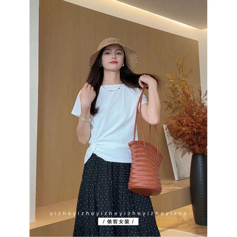 "打结t"女短袖气质夏季小众设计感
