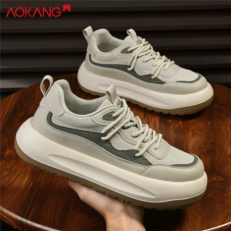 Aokang/奥康2025冬季户外增高防滑休闲板鞋男士时尚百搭厚底男鞋