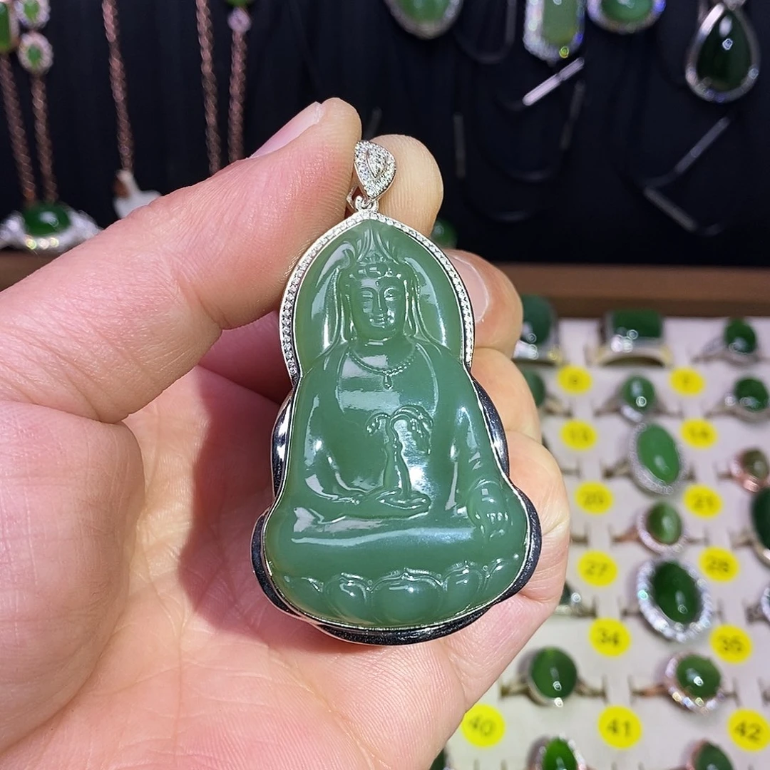 和田玉（碧玉）银S925镶嵌颈饰