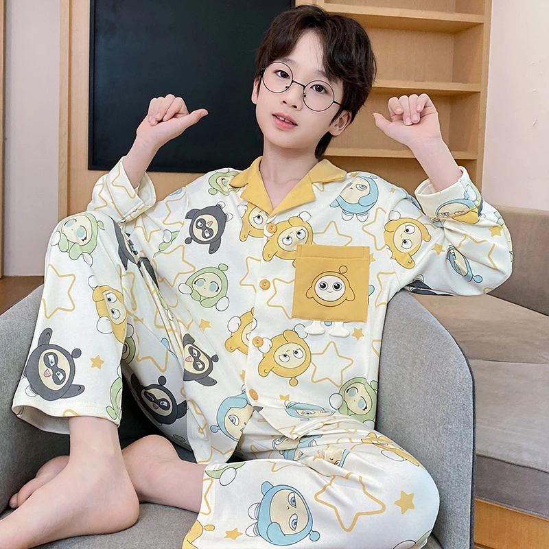 儿童睡衣男童春秋季长袖纯棉套装6-12岁中大童男孩亲子洋气家居服