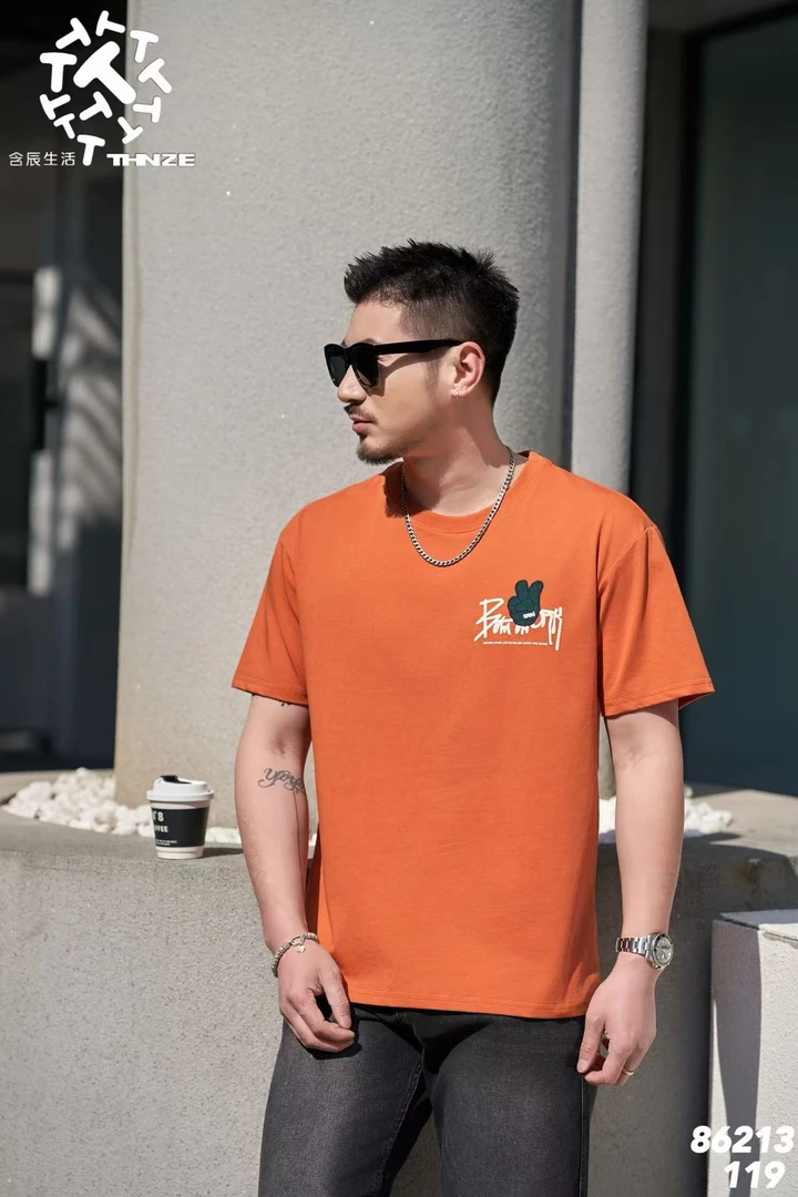 含辰生活男士刺绣短袖T恤潮流卡通印花半袖时尚休闲上衣86213
