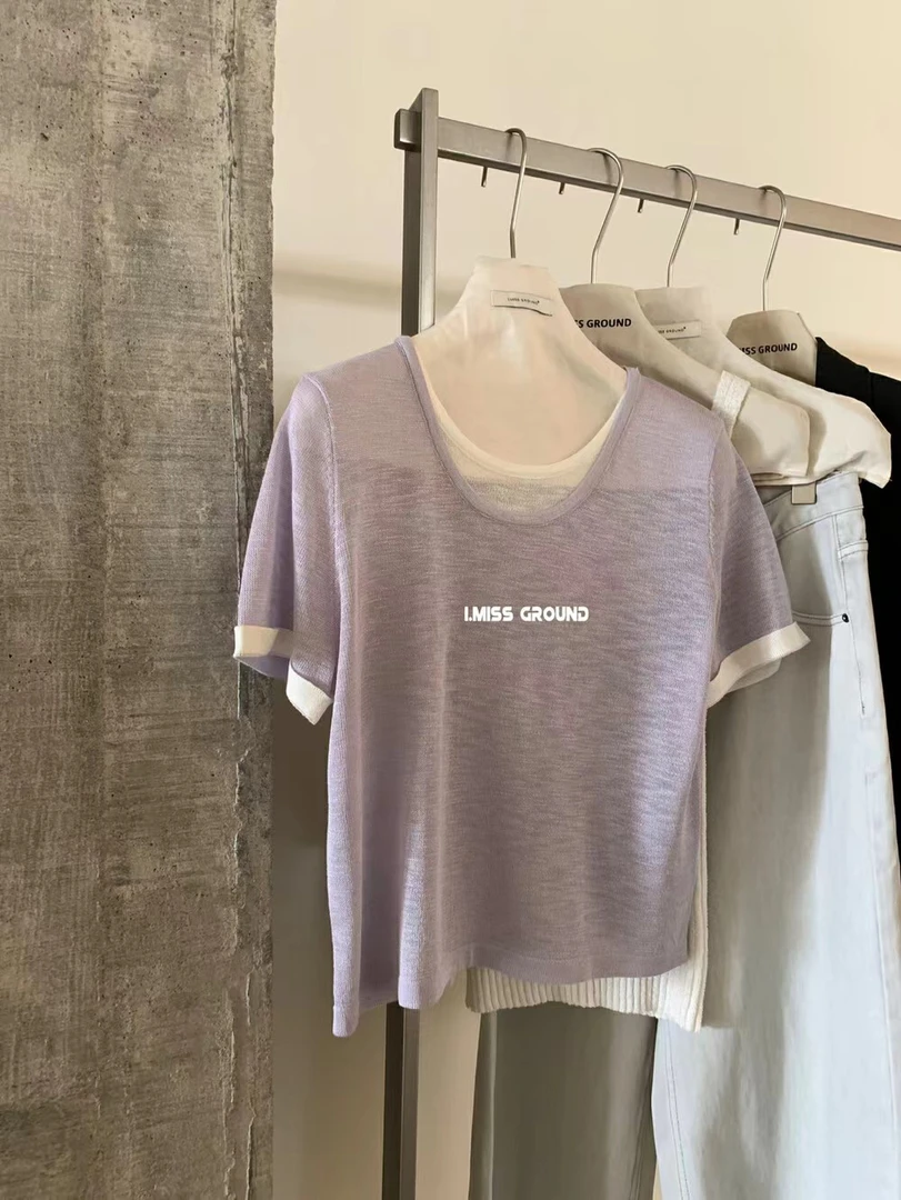 imiss@01150 韩系撞色假两件圆领针织衫 7-4