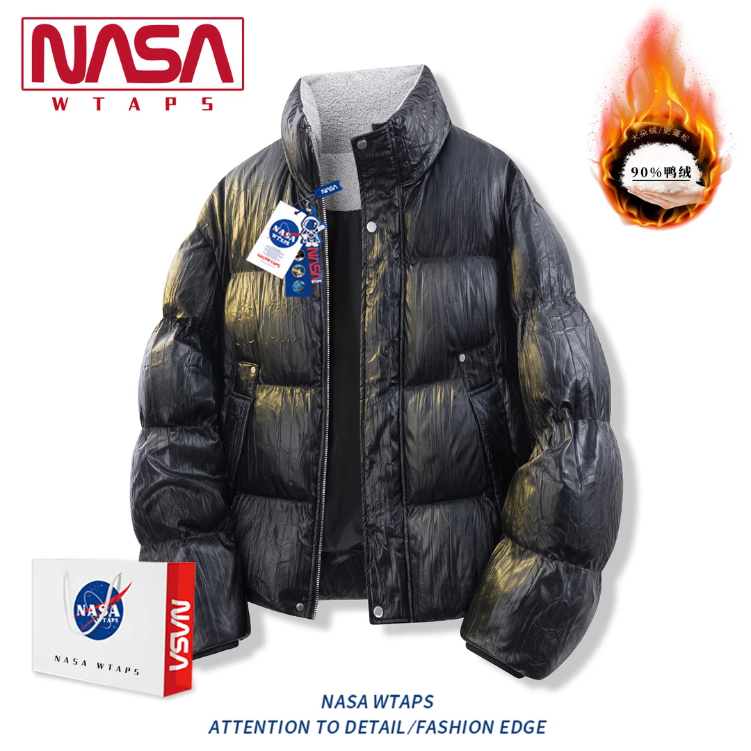 NASA WTAPS加厚大码羽绒服男款冬季新款男装提花褶皱羽绒保暖外套