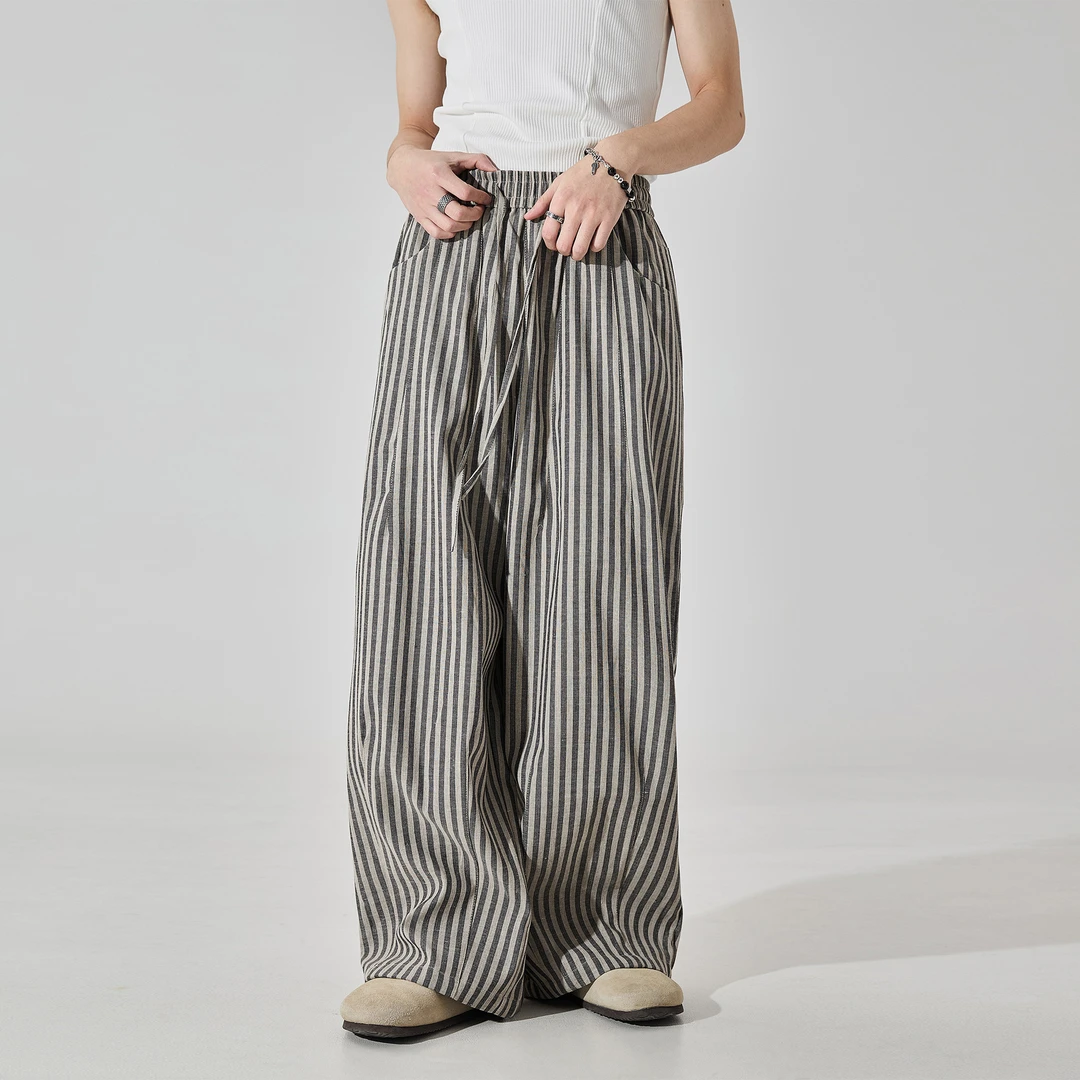 【古克】复古竖条纹垂感休闲裤男cleanfit高级百搭休闲裤