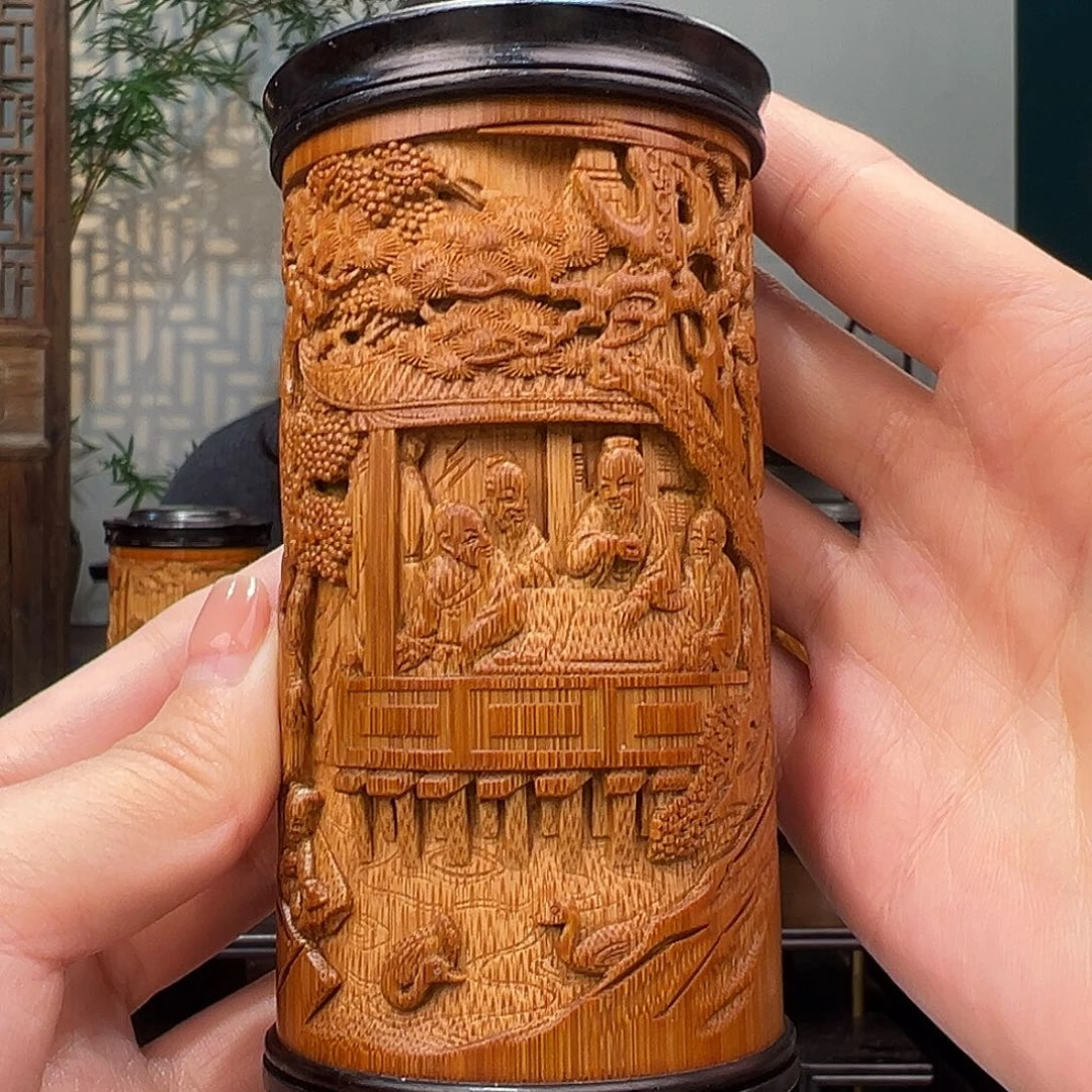 竹竹雕兰亭茶叶罐
