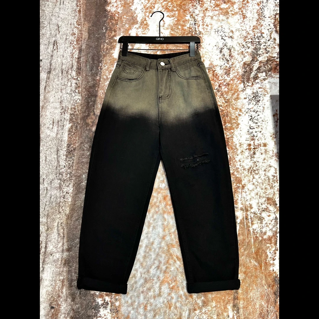 QIMO启茉（A6917#渐变高腰牛仔裤）黑色