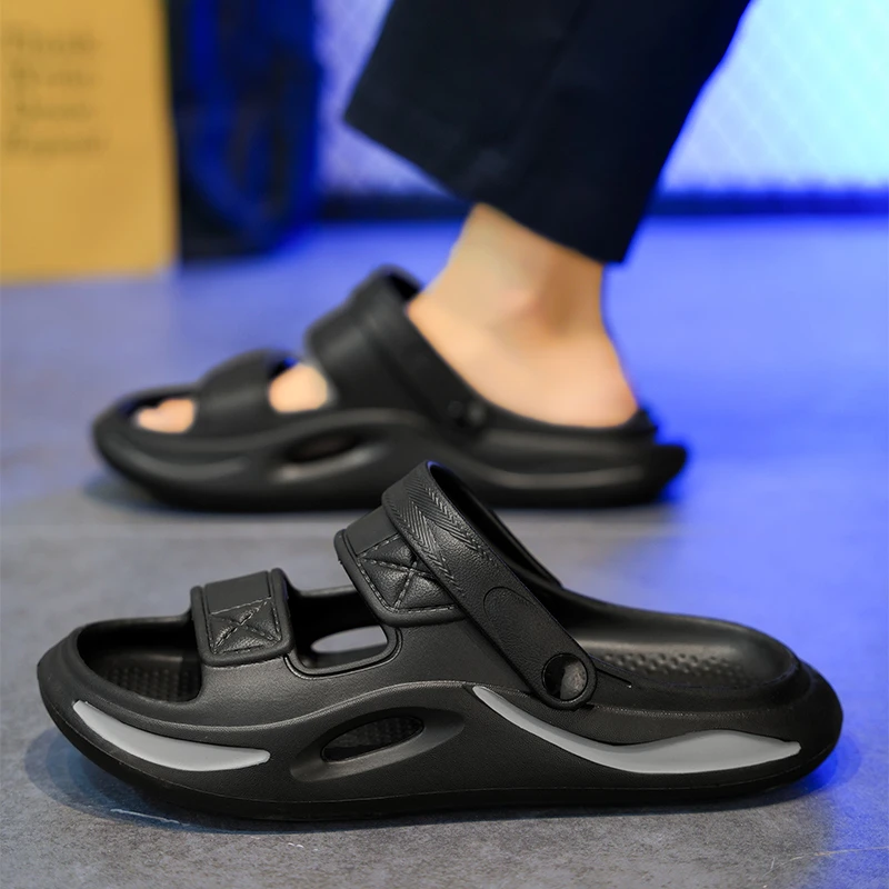 拖鞋男夏季外穿防滑黑色踩屎感一字凉拖两用开车厚底休闲沙滩凉鞋